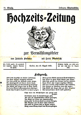 Hochzeitszeitung mit Zeichnung, 1921 