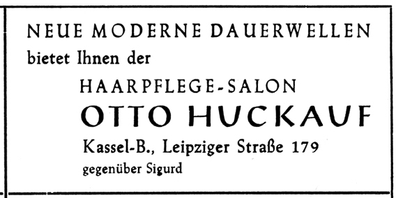 Werbung des Salon Huckauf, 1956 