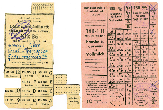 Lebensmittelkarten aus der U.S. Besatzungszone 1946 und aus der BRD-Hessen 1949