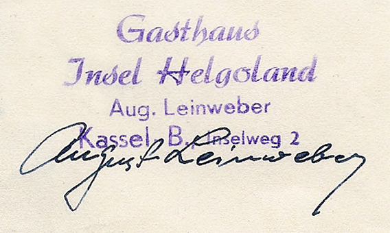 Stempel und Unterschrift des Wirtes August Leinweber von der Insel Helgoland 