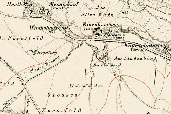 Darstellung des Gebaudes in der Niveaukarte von 1855 (NKH-25) 