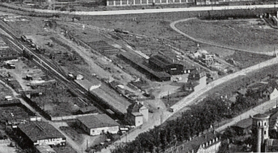 Luftbild 1929 Söhrestr. Blick auf Gleise der Söhrebahn vor dem Bahnhof Betttenhausen
