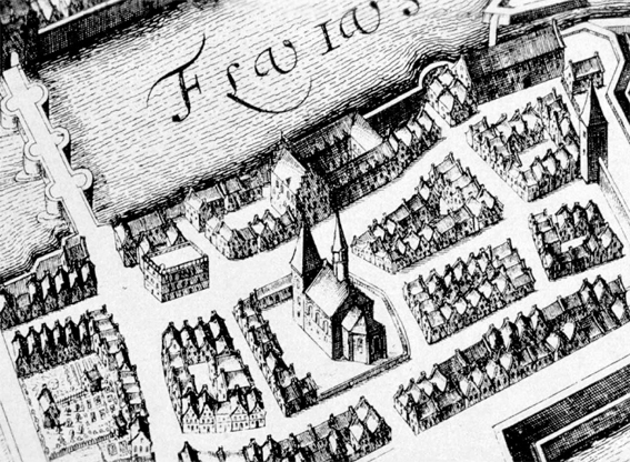 Der Plan zeigt die Kirche mitten in der Unterneustadt 1646 