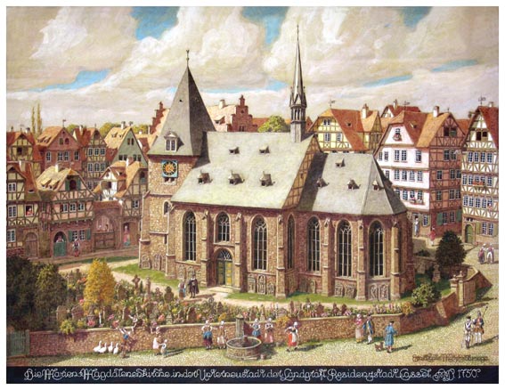 Magdalenenkirche ca.1450, Zeichnung von Ernst Metz 