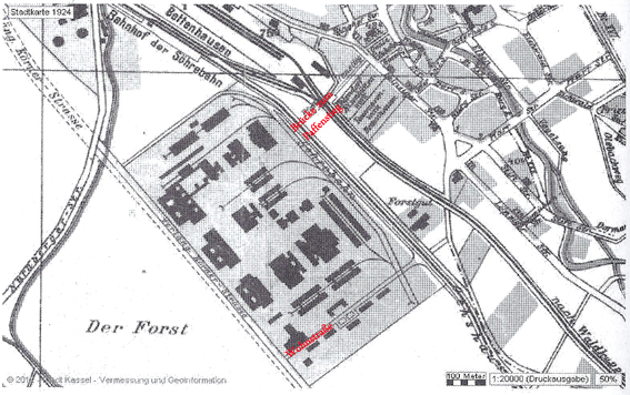 Stadtplan 1924 mit altem Werksgelände der Muni 