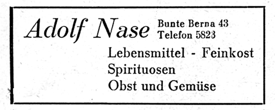 Werbeanzeige von Adolf Nase 