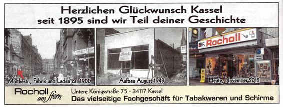 Werbeanzeige der Firma Rocholl in der 1. Jubiläumsausgabe der Zeitung Kassel 1100, 2013 