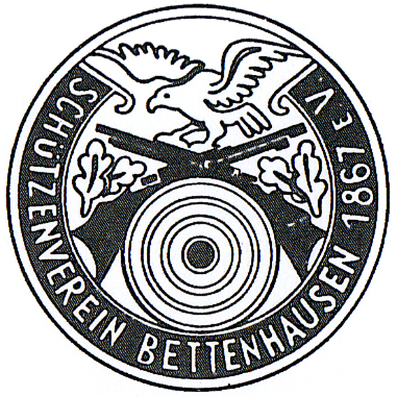 Logo des Schützenvereins mit gekreuzten Gewehren und Schießscheibe umrahmt von Eichenlaub 