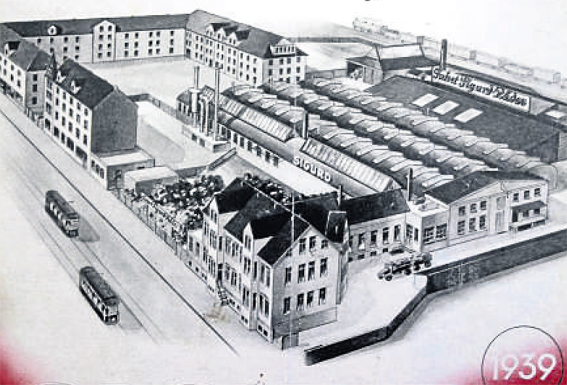 Das Betriebsgelände des Firma Sigurd Grafik auf einem Firmenkatalog von 1939 