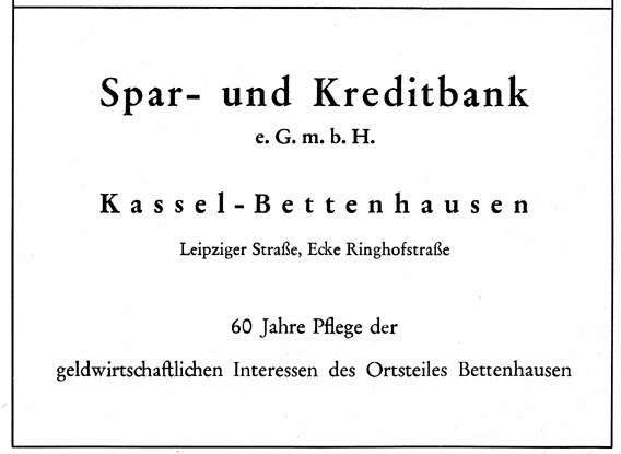 Anzeige der Spar- und Kreditbank aus 1957 