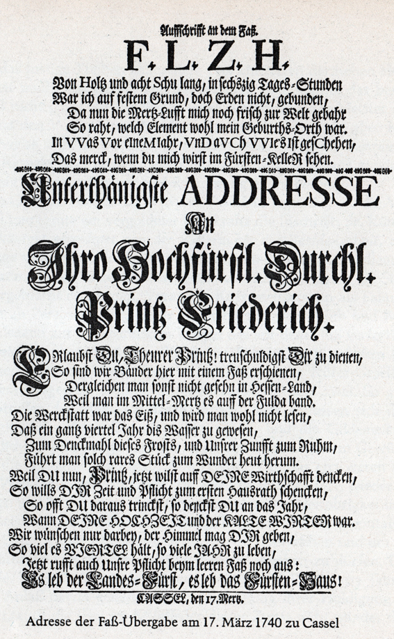 Urkunde der Fassübergabe von 1740 