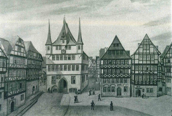 Kasseler Altmarkt mit Rathaus, Wandmalerei im Blücherhof 
