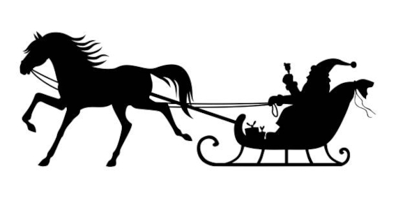 Scherenschnitt schwarz, Pferdeschlitten mit Weihnachtsmann 