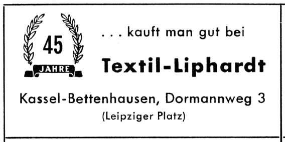 Werbung Textil Liphardt, 1956 