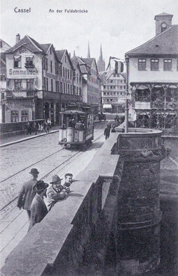Wilhelmsbrücke mit Blick in den Altmarkt mit Straßenbahn ca. 1900 