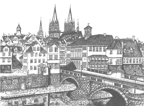 Federzeichnung der Wilhelmsbrücke, W. Friedrich 