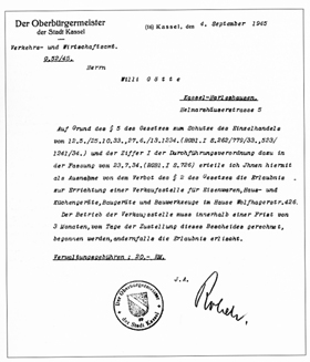 Genehmigungsschreiben an Wilhelm Götte 