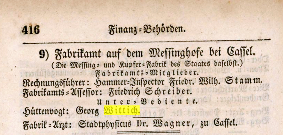 Georg Wittichs Eintrag im Adressbuch von 1840 