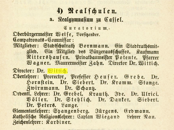 Eintrag des Realgymnasiums im Kasseler Adressbuch von 1887 