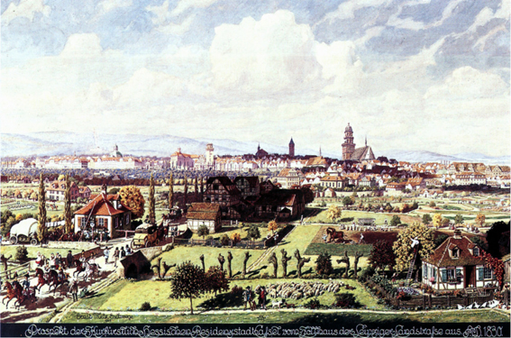 Blick auf Kassel von Osten über die Leipziger Landstraße, 1830 Bild von Ernst Metz