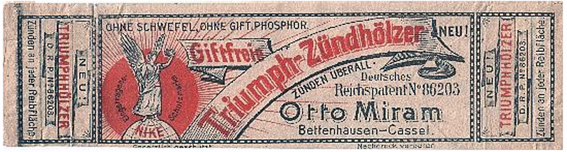 Verpackung der O. Miram Triumph Zuendhoelzer 