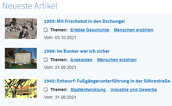 Screenshot von den neusten Artikeln