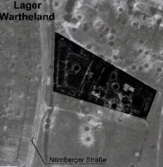 Luftbild des Zwangsarbeiterlagers Wartheland, 1945 